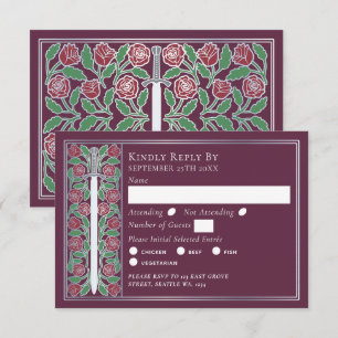 Silver Mauve Medieval Floral Sword Wedding RSVP Card