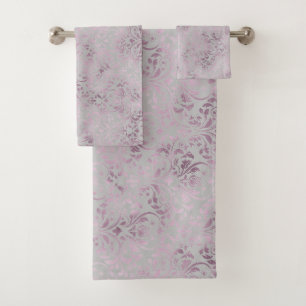 SILVER MAUVE VINTAGE INSPIRED BATHROOM TOWEL SET
