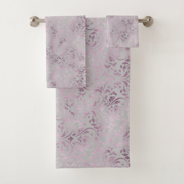 SILVER MAUVE VINTAGE INSPIRED BATHROOM TOWEL SET (Insitu)