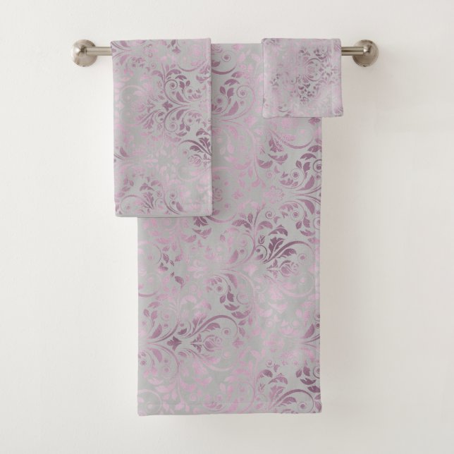 SILVER MAUVE VINTAGE INSPIRED BATHROOM TOWEL SET (Insitu)