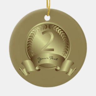 Silver Medal, Custom text, Two Award Winner Ceramic Ornament