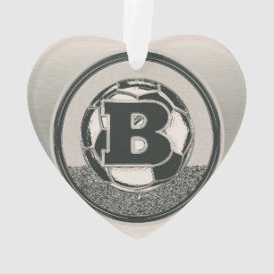 Silver Medal Soccer Monogram Letter B Ornament