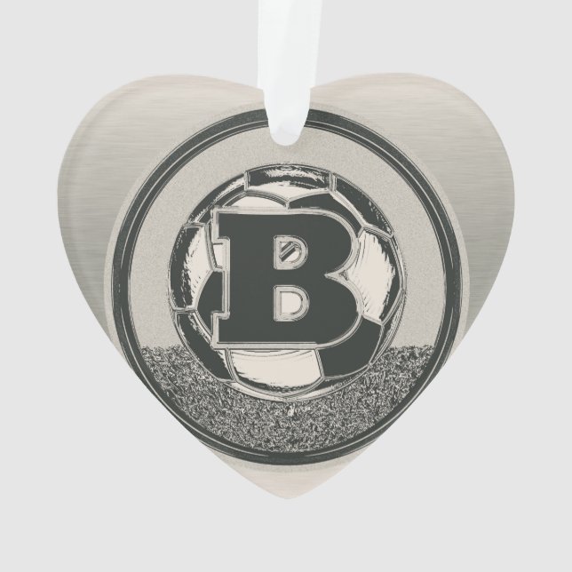 Silver Medal Soccer Monogram Letter B Ornament (Back)