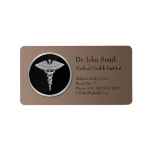 Silver Medical Caduceus - Address Label