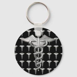 Silver Medical Caduceus Keychain