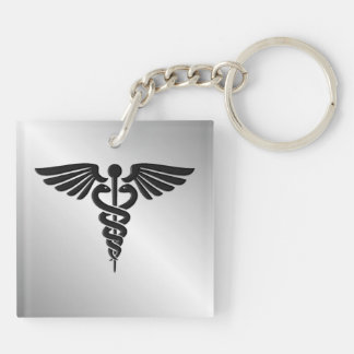 Silver Medical Caduceus Keychain