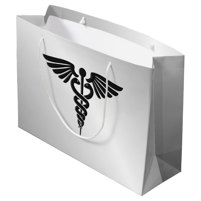 Silver Medical Caduceus Large Gift Bag (Back Angled)