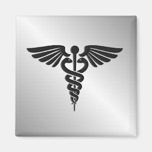 Silver Medical Caduceus Magnet