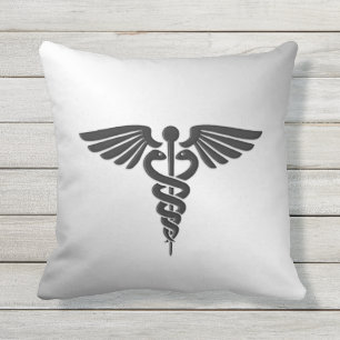 Silver  Medical Caduceus Outdoor Pillow