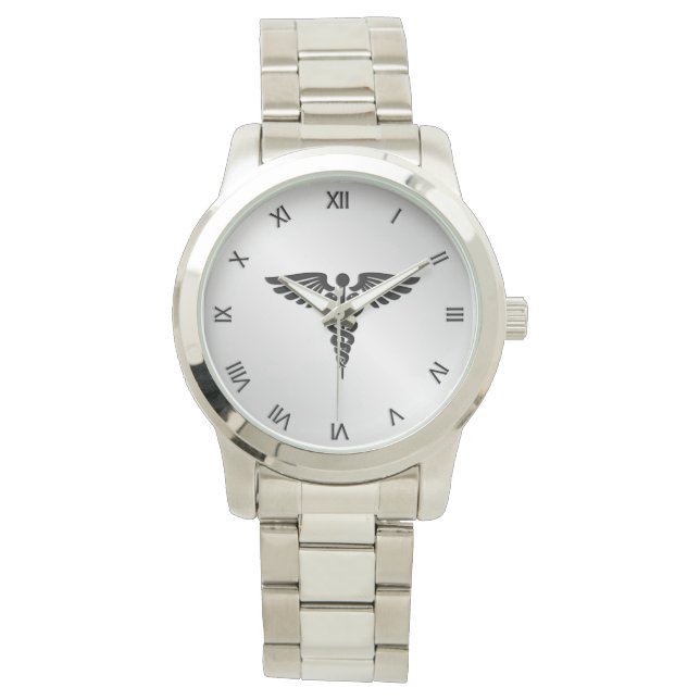 Silver Medical Caduceus Watch (Front)