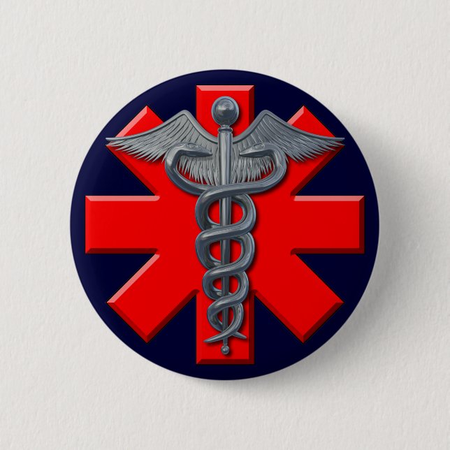 Silver Medical Profession Symbol 2 Inch Round Button (Front)