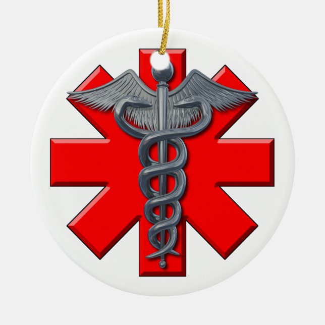Silver Medical Profession Symbol Ceramic Ornament (Front)