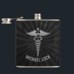 Silver Medical Symbol Personalized Nurses Doctors Hip Flask<br><div class="desc">Cool Caduceus Medical Specialties Personalized Vinyl Wrapped Flask. Great for gifts for doctors and nurses or send as a graduation gift, wedding gift as well. To change the text, use the personalize option. For more extensive text changes such as changes to the font, font colour, or text size and layout,...</div>