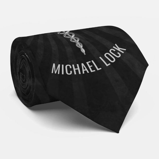 Silver Medical Symbol Personalized Nurses Doctors Tie (Rolled)