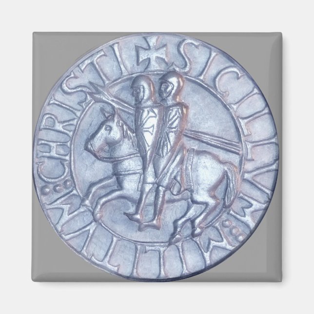 Silver Medieval Seal of the Knights Templar Magnet (Front)