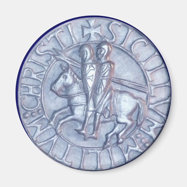 Silver Medieval Seal of the Knights Templar Magnet (Front)