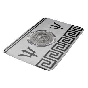 Silver Medusa, Greek Key, Trident Grey Bath Mat
