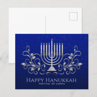 Silver Menorah Swirl Ornament Happy Hanukkah  Postcard