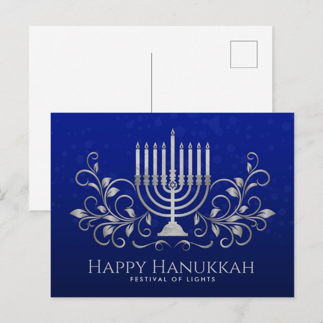 Silver Menorah Swirl Ornament Happy Hanukkah  Postcard (Front/Back)