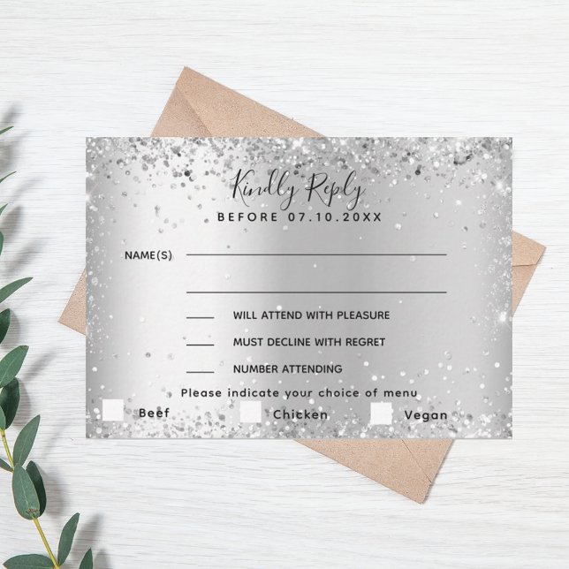 Silver menu choise wedding RSVP card (Creator Uploaded)
