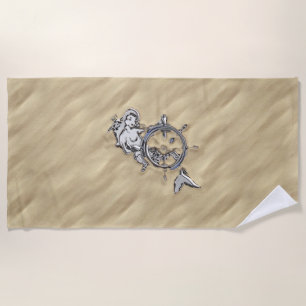 Silver Mermaid in the Sand Beach Towel