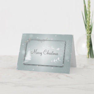 Silver Merry Christmas Tree with Raiding Reindeer Holiday Card