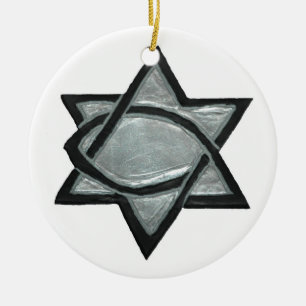 Silver Messianic Star Ceramic Ornament