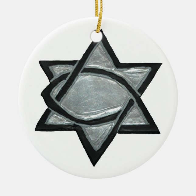 Silver Messianic Star Ceramic Ornament (Front)