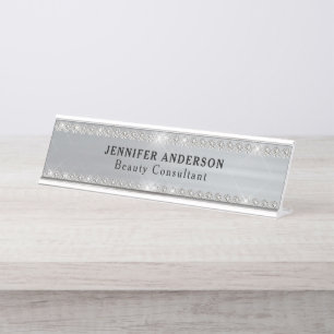 Silver Metal And Glitter Diamond  Desk Name Plate