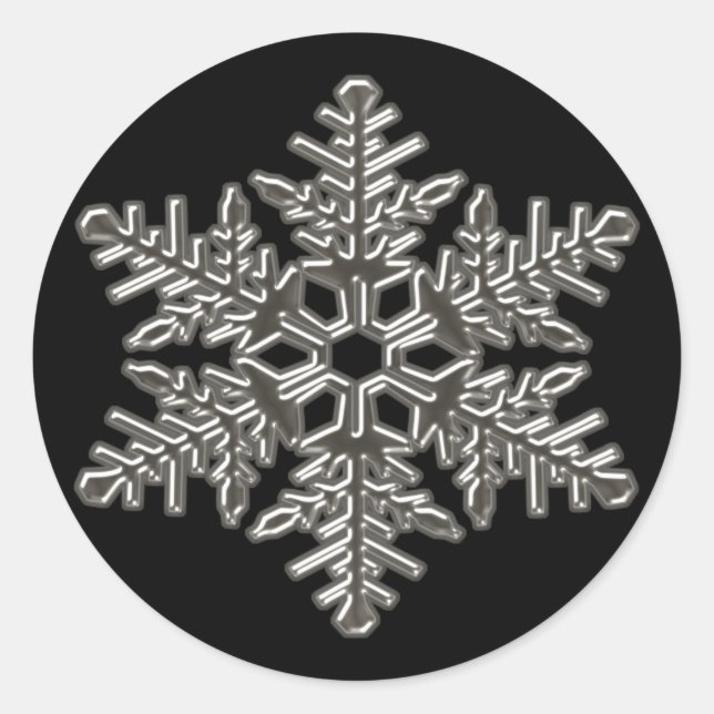 Silver Metal Deco Snow Fall Snowflakes Classic Round Sticker (Front)