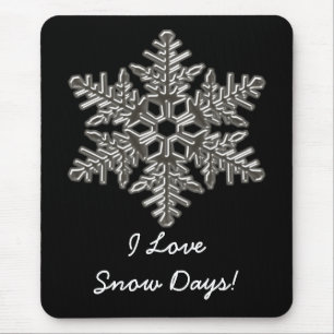Silver Metal Deco Snow Fall Snowflakes Mouse Pad