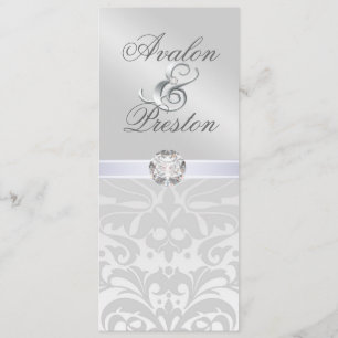 Silver Metal Diamond Damask Wedding Invitation