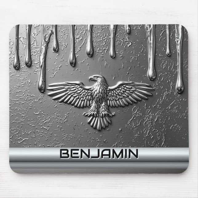 Silver Metal Eagle Emblem With Dripping Paint Mouse Pad (Front)