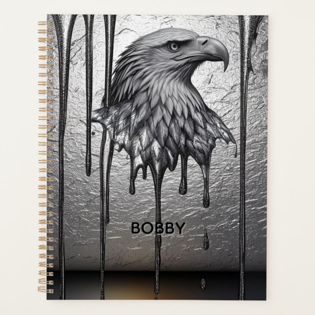 Silver Metal Eagle Emblem With Dripping Paint Planner (Front)