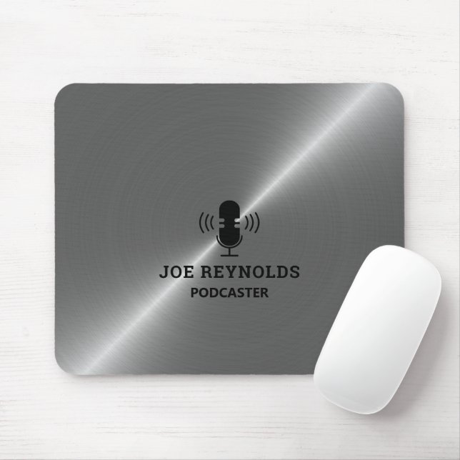 Silver Metal Effect, Podcaster, Podcast Mouse Pad (With Mouse)