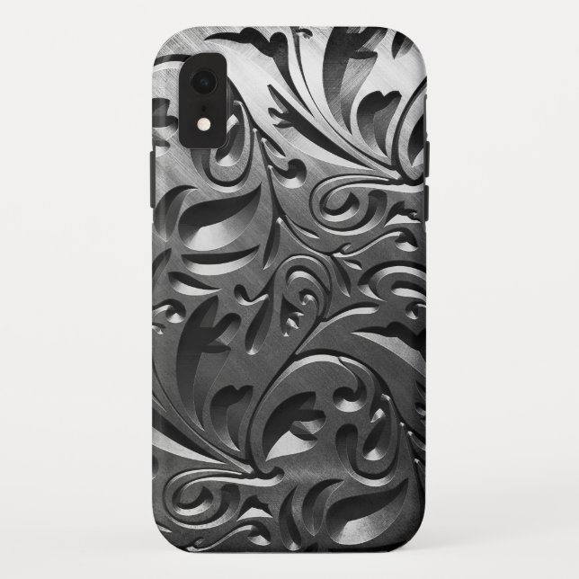 Silver metal engraved look abstract grey  Case-Mate iPhone case (Back)