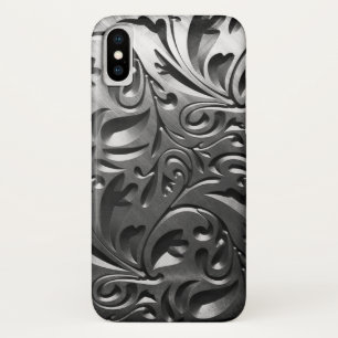 Silver metal engraved look abstract grey steel Case-Mate iPhone case