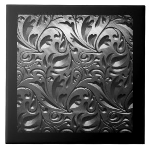 Silver metal engraved look abstract grey steel tile
