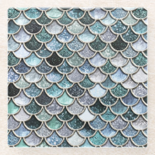 Silver Metal Foil Glitter Mermaidscales Scales Glass Coaster