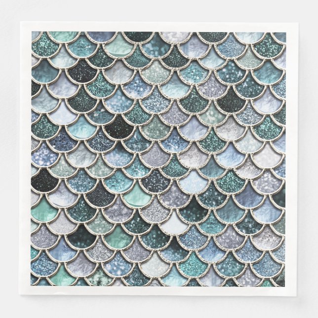 Silver Metal Foil Glitter Mermaidscales Scales Napkin (Front)