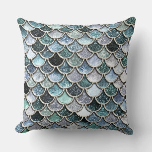 Silver Metal Foil Glitter Mermaidscales Scales Throw Pillow