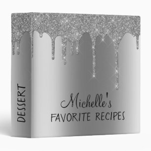 Silver Metal Glitter Personalized Recipe CookBook Binder