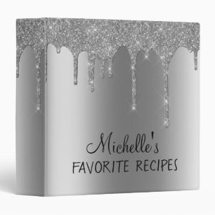 Silver Metal Glitter Personalized Recipe CookBook Binder