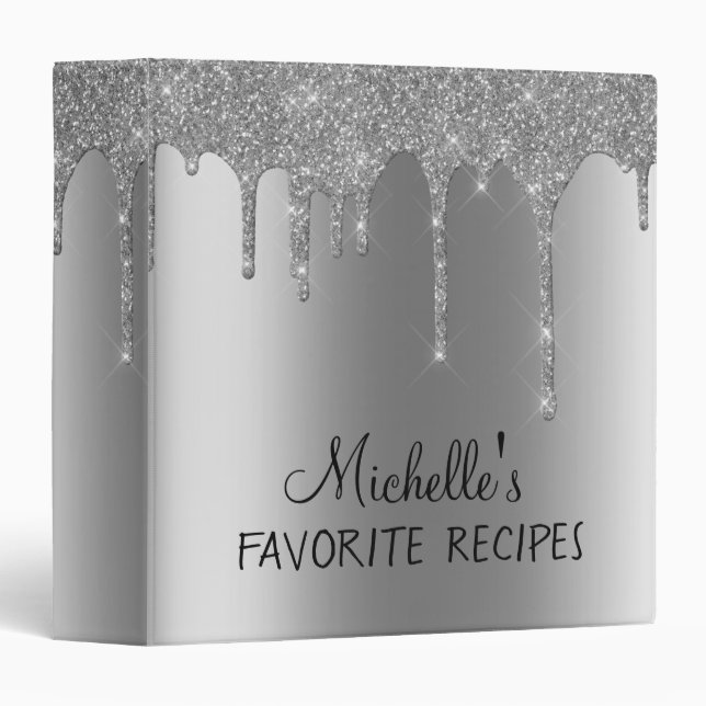 Silver Metal Glitter  Personalized Recipe CookBook Binder (Front/Spine)