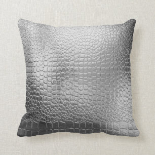 Silver Metal Look Snakeskin Exotic pattern Throw Pillow