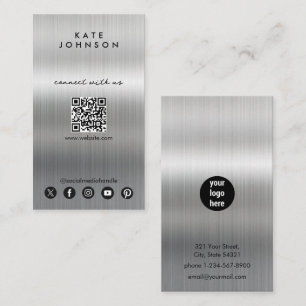 Silver Metal Modern Social Media Connect With Us Business Card