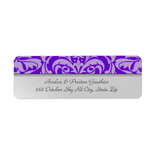 Silver Metal Purple Damask Wedding Address Label