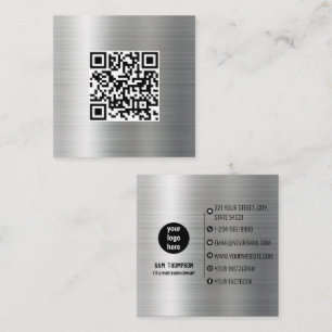 Silver Metal QR Code Business Logo Business Card