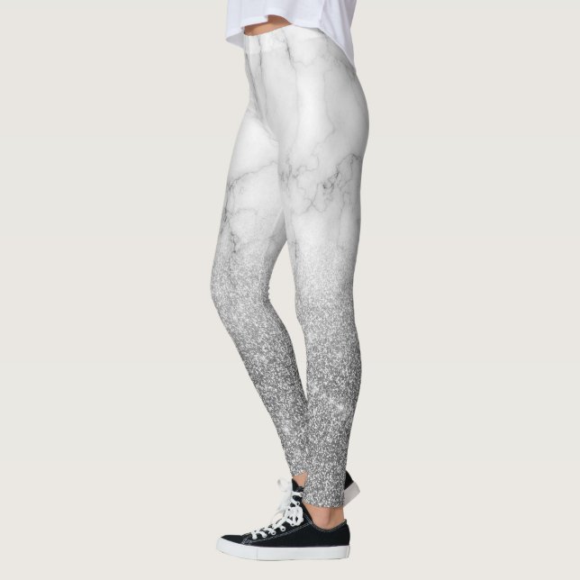Silver Metal Unique Glitter Sparkle marble Ombre Leggings (Left)