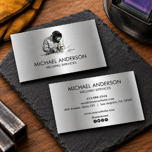 Silver Metal Welding Fabrication Contractor Welder Business Card